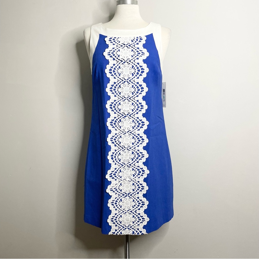 ELIZA J Linen Blend Lace Crochet Sleeveless Shift Dress
